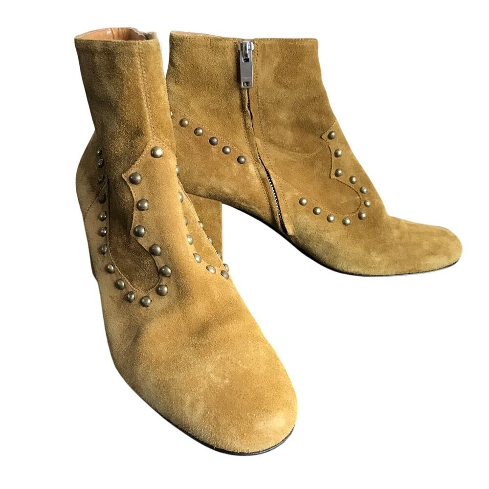 Saint Laurent Paris Boots Womens 10 Brown Suede Studded 3" Heel Modern 1960's